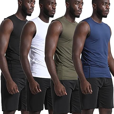 BUYJYA 4 Pack Men's Athletic Shirts Sleeveless Compression Shirts Exercise Fitness Suit - - XXL Cover