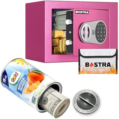 Diversion Safe Stash Can with Hidden Storage & Bostra Fireproof Safe Box 0.23 Cubic (pink) Cover