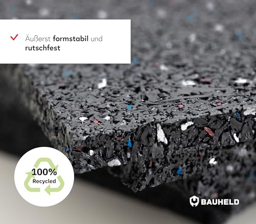 BAUHELD Antivibrationsmatte Waschmaschine 60x60 x 1,0 cm - Made in Germany - Rutschfeste Antirutsch-Matte aus Gummigranulat - Unterlage für Trockner, Subwoofer, Outdoor Teppich, 3D-Drucker