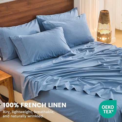 Image of Bedlifes 100% French Linen Queen Bedding Set - 18-24 inch Extra Deep, 4-Piece | Soft & Durable, Breathable & Cooling, Flax Linen Sheet, OEKO-TEX Certified, Moisture Wicking, Easy Care, Machine Washable