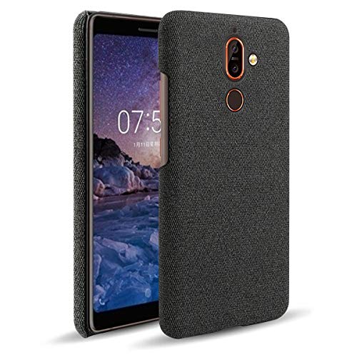 LUSEHNG Case for Nokia 7.2, Solid Color Canvas Smartphone Cover for Nokia 7.2, Slim Duaable Lightweight - Black