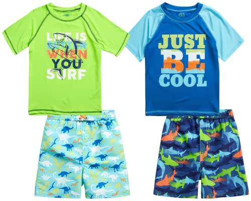 Quad Seven Boys 4-Piece Rash Guard And Trunk Swimsuit Set (Infant/Toddler/Little Boys), Size 7, Be Cool/Surf Shark #TOP14