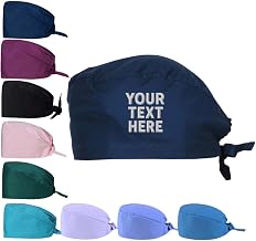 Embroidered Personalised Surgical Scrub Cap Cotton Adjustable Scrub Hat
