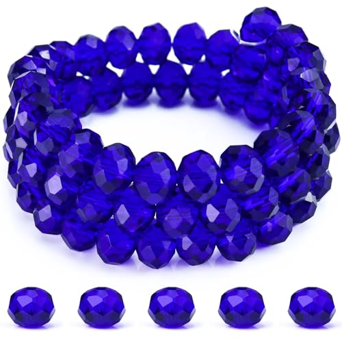 Dowarm 10MM Dark Blue Crystal Briolette Rondelle Beads, 100PCS Faceted Loose Spacer Glass Beads for Jewelry Making, Crafts Wind Chimes Suncatchers