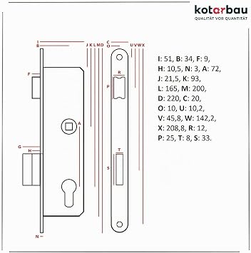KOTARBAU Mortise Lock 72/34 BB Counter Plate Galvanised Left/Right Tubular Frame Lock Door Lock Indoor/Outdoor Security Lock (Left)