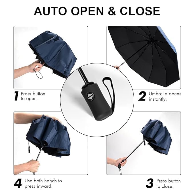 Cloudsell Rain Umbrella, UV Big Size Umbrella for Sun Protection Rain Windproof Strong large 3 fold for men women kids boys girls Perfect small & stylish Folding Auto Open & Close umbrella (Blue) 1