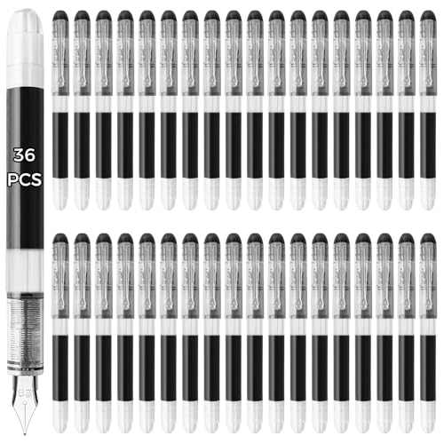 Tressify Fountain Pens with Smooth Writing, Students Office Calligraphy & Art Black Pens, Quick-Dry Stainless Steel 0.02 Fine Nib, 36 Pcs Disposable Fountain Pens with Large Ink Capacity