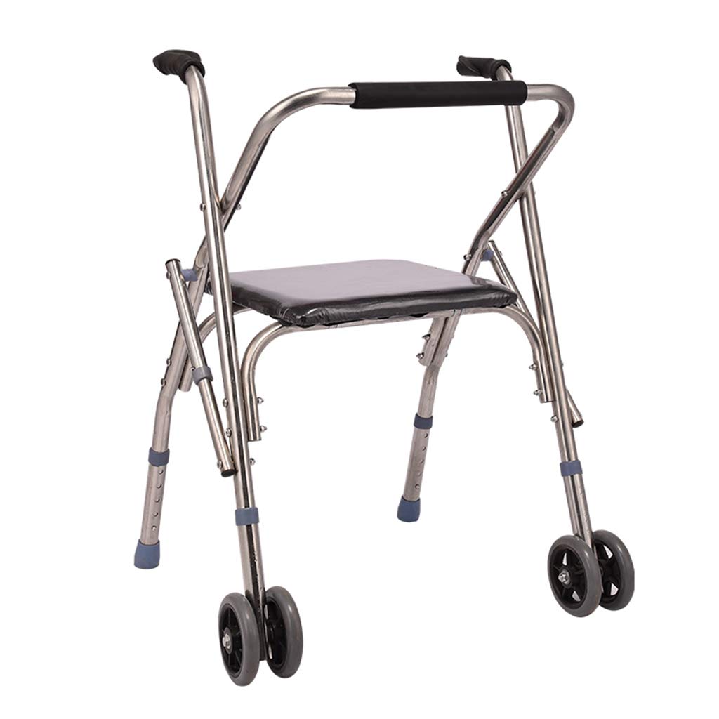 ZXXX Lightweight Folding Old Walker with Wheels and Chair
