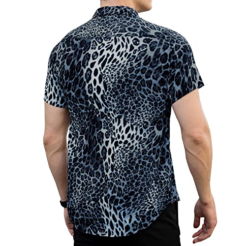 Logeeyar Mens Fashion Shirts Leopard Snakeskin Print Button Down Summer Short Sleeve Casual Shirt #TOP3
