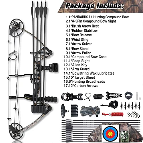 PANDARUS Compound Bow Draw Weight 0-70 Lbs for Pull Beginner and Intermediate Archer Fully Adjustable 19.25"-31" with All Accessories, up to IBO 320 fps New 2024(Black Right Handed Bag) by PANDARUS - Image 3
