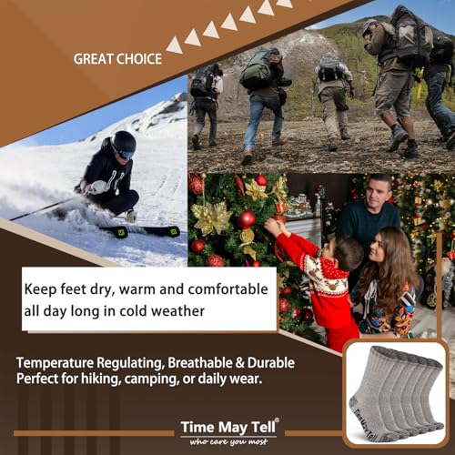 Image of Time May Tell Mens Merino Wool Hiking Cushion Socks Thermal Warm Crew Winter Boot Socks Pack (2 /4 Pair,6-13 Size)