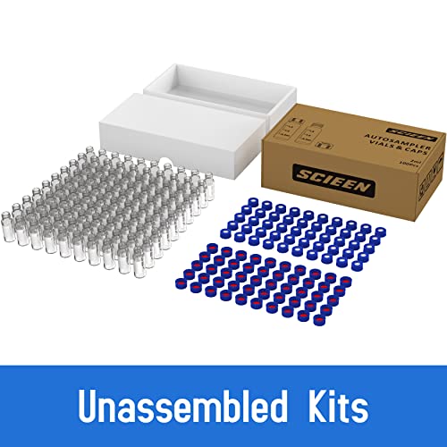 Scieen Autosampler Vial, Clear Glass 12 X 32 Mm 9-425 Screw Neck Vial With Cap And White Silicone&Red Ptfe Septum, 2Ml Sample Vial With Writing Patch&Graduation Mark, 100/Pk #TOP1