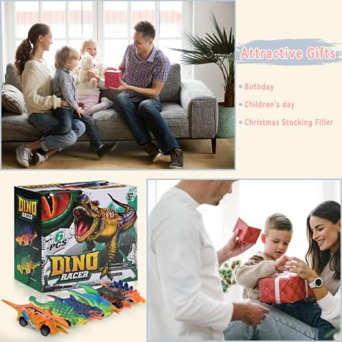Januts Dinosaur Cars Dinosaur Toys 6 Packs Dinosaur Pull Back Cars for Boys 3 4 5 6 Year Old Kids Toys Cars for Toddler Gifts Toys Figures Games for 6+ Year Old Boys Girls, Light Color
