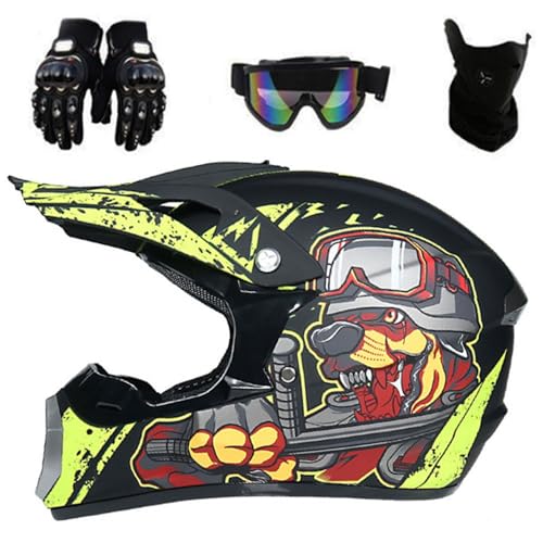 Casque Moto Cross Adulte Casque Motocross Moto Set avec Doublure Amovible, Dot Approuvé, Casque VTT Integral BMX Quad Enduro Scooter pour Femme Homme Enfant(#C3,L(56-57cm))