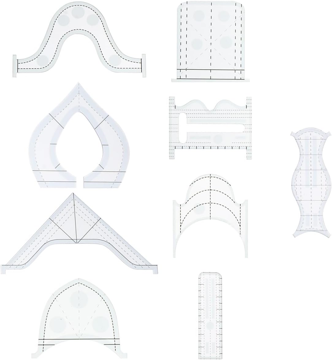 9pcs Acrylic Quilting Rulers for Sewing DIY Patchwork Templates Abnormal Shape Stencils for Embroidery and Craft Projects Compatible with All Tabletop Machines