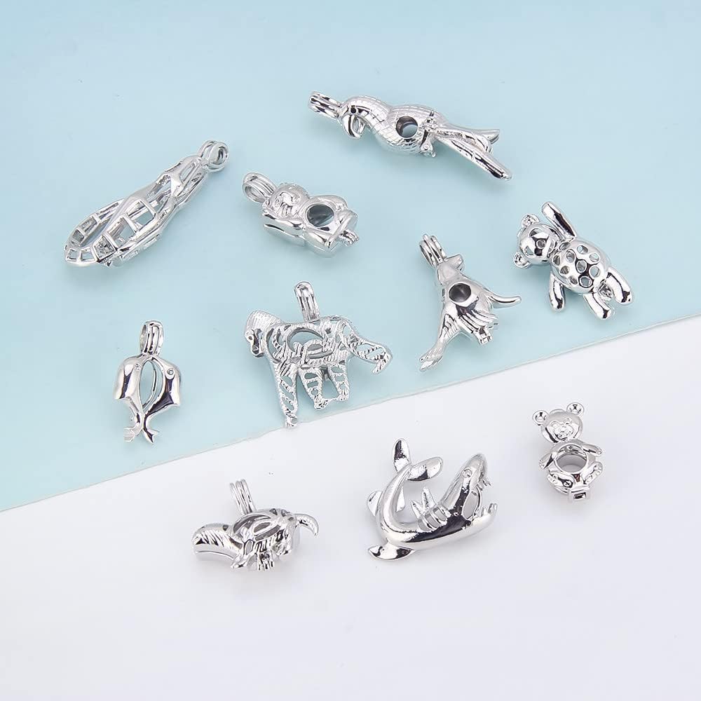 10Pcs Random Animals Cage Pendants for Pearl Jewelry Making Silver Plated, Design Pearl Cage Pendants for Women - Image 3