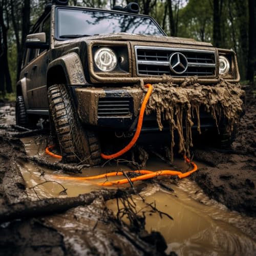 Kinetic Recovery Rope with 2pcs 1/2in Soft Shackles, 48000 Lbs (1in x 30ft Orange) Extreme Duty 30% Elasticity Energy Snatch Strap for 4x4 Offroad Vehicle