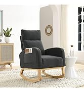 Modern Nursery Rocking Chair with Solid Wood Legs and Side Pockets