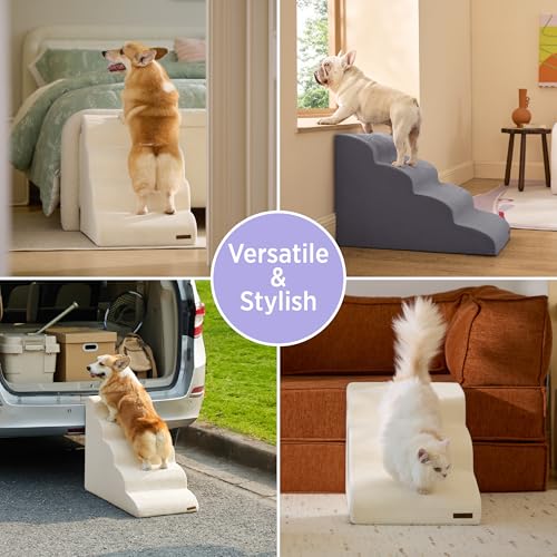 Lesure Dog Stairs for Small Dogs Pet Steps Ramp for High Bed and Couch with CertiPUR-US Certified Foam with Non-Slip Bottom, Grey, 4 Steps by LE SURE - Image 2