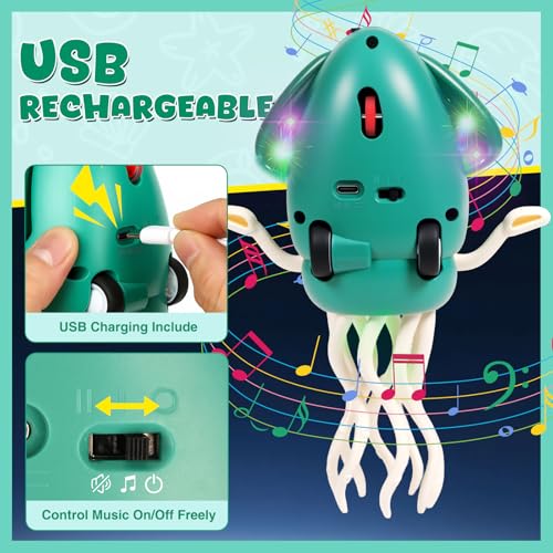 JoiTale Tanzender Oktopus Baby Spielzeug, Wiederaufladbar Krabbel Tintenfisch Spielzeug mit LED-Licht und Musik, Interaktives Sinnespielzeug für Kleinkinder von 0 bis 6 Jahren