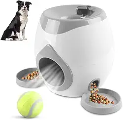 Arremessador de Bolinha Pet, Lancador de Bolas para Pet com 2 Bolas de Tênis, Treinador de Tênis Canino para Cães Pequenos e Médios (Cinza)