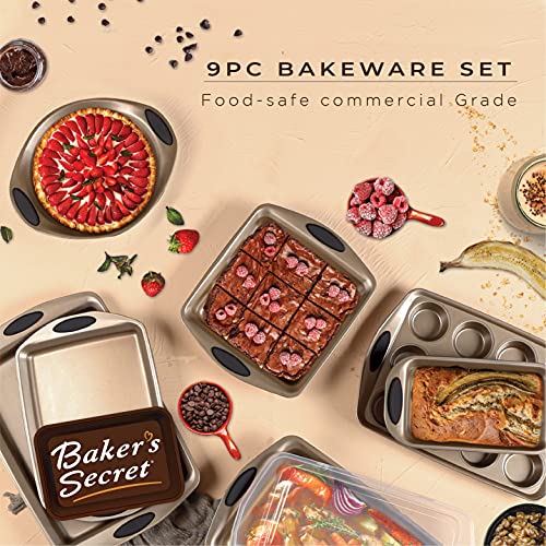 Baker's Secret Bakeware Sets - 9 Pieces Baking Pans Set With Grip - Baking Sheets For Oven Nonstick Set, Wedding Registry Items Baking Dishes For Oven - Heavy Duty Nonstick Pan Set #TOP4