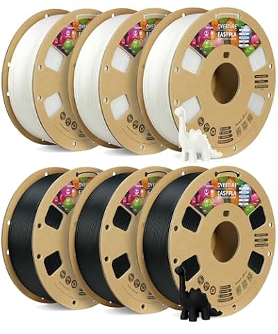 OVERTURE Easy PLA 1.75mm 3D Printer Filament, 1kg Cardboard Spool (2.2lbs), Dimensional Accuracy +/- 0.03mm, Fit Most FDM Printer (Easy Black*3+Easy White*3)