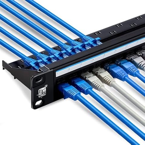 ETS 24 Port CAT6 Pass Through Coupler Patch Panel with Back Bar, Compatible with Cat5, Cat5e, Cat6, Cat6A, Loaded with Unshielded keystones Cover