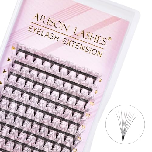 ARISON LASHES Premade Lash Fans 12D C Curl 0.07, Soft Fluffy Russian Volume Lashes Tray 8–15mm Mix, Natural Cat Eye Effect for Salon & Home Use