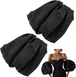 GORGECRAFT 1 Pair Black Satin Short Bridal Sleeve Removable Puff Sleeves Handmade Detachable Elegant