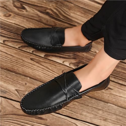 Mens Leather Slip On Outdoor Casual Breathable Loafers Simple Moccasins Lightweight Comfortable Wedding Shoes3
