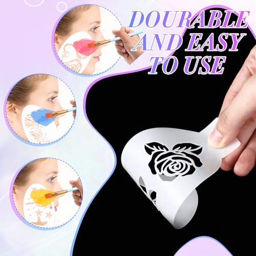 Fulmoon 72 Pcs Face Paint Stencils Reusable Face Painting Stencils Body Painting Makeup Tattoos with Storage Bag and Binder Ring for Kid Adult Halloween Party Art(Vintage)