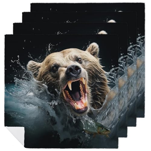 Servilletas de Tela Bear Holding Fish 18.7x18.7 Pulgadas miniatura 1