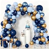 Kit Arco Globos Cumpleaños Azul Marino - 133pcs Kit Guirnalda Globos Azul y Dorado con Globos Confeti Dorado, Arco Globos para Niños Hombres Cumpleaños Fiesta Baby Shower Graduación Decoración