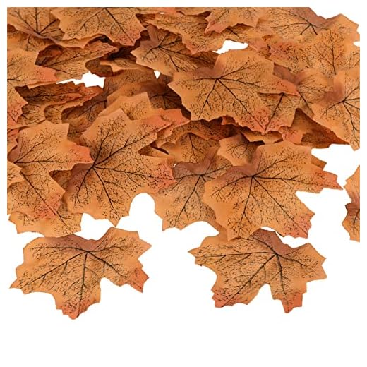 PATIKIL Artificiales Hojas, 300uds Otoño Arce Otoño Falsa Hoja para Boda Fiesta Acción de Gracias Halloween Decoración, Café Amarillo