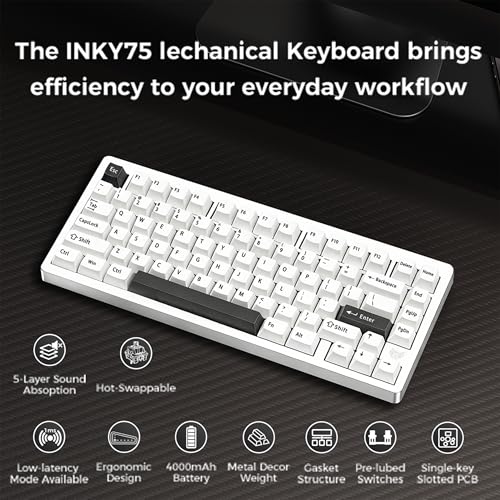 Image of MK INKY75 CNC Aluminum Mechanical Keyboard Triple-Mode Connectivity Gaming Keyboard, 75% Layout Mechanical Keyboard,with Superior Acoustics, Creamy Sounding, RGB /HMX /4000mAh(Almost White)