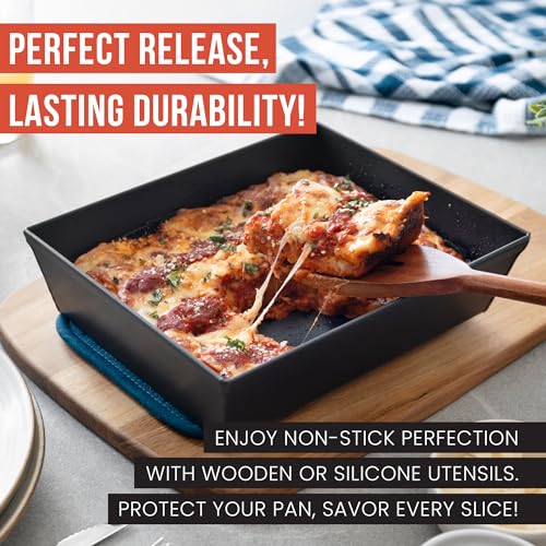 Chef Pomodoro Authentic Deep Dish Pizza Pan, Detroit Style Pizza Pan 25 X 20 cm, Commercial-Grade Hard Anodized Aluminum, Pre-Seasoned Deep Dish Lasagna, Focaccia, Sicilian, Pies Bakeware - Image 4