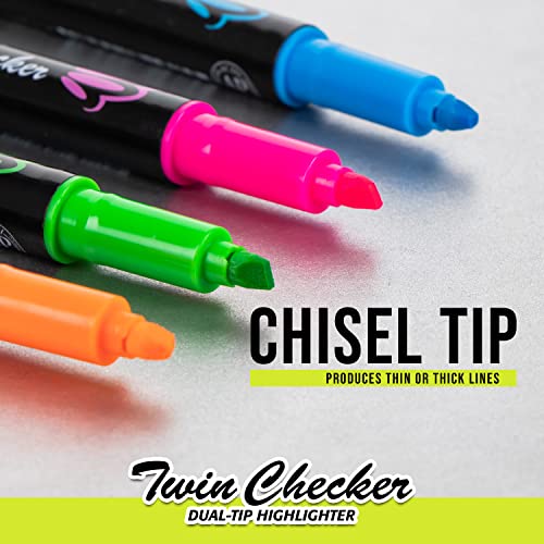 Pentel Twin Checker Dual-Tip Highlighter, Chisel Tip, Assorted Colors (Gf/Gk/Gp/Gs), 4-Pk (Slw8Bp4M) #TOP3