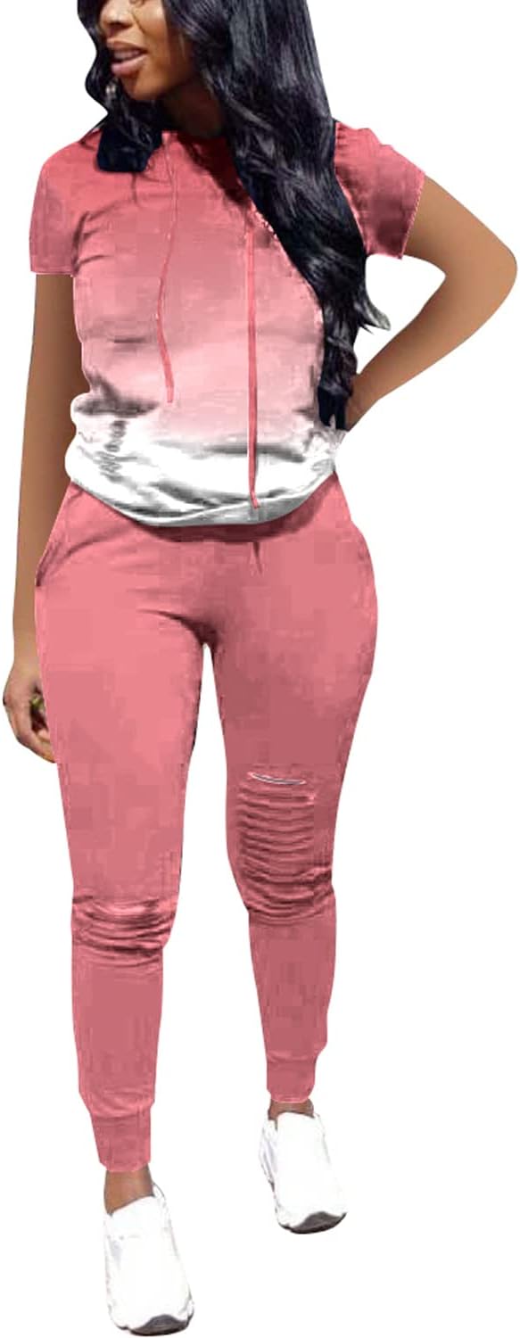 Nimsruc Two Piece Outfits for Women Short Sleeve Sweatsuit Casual Tracksuit