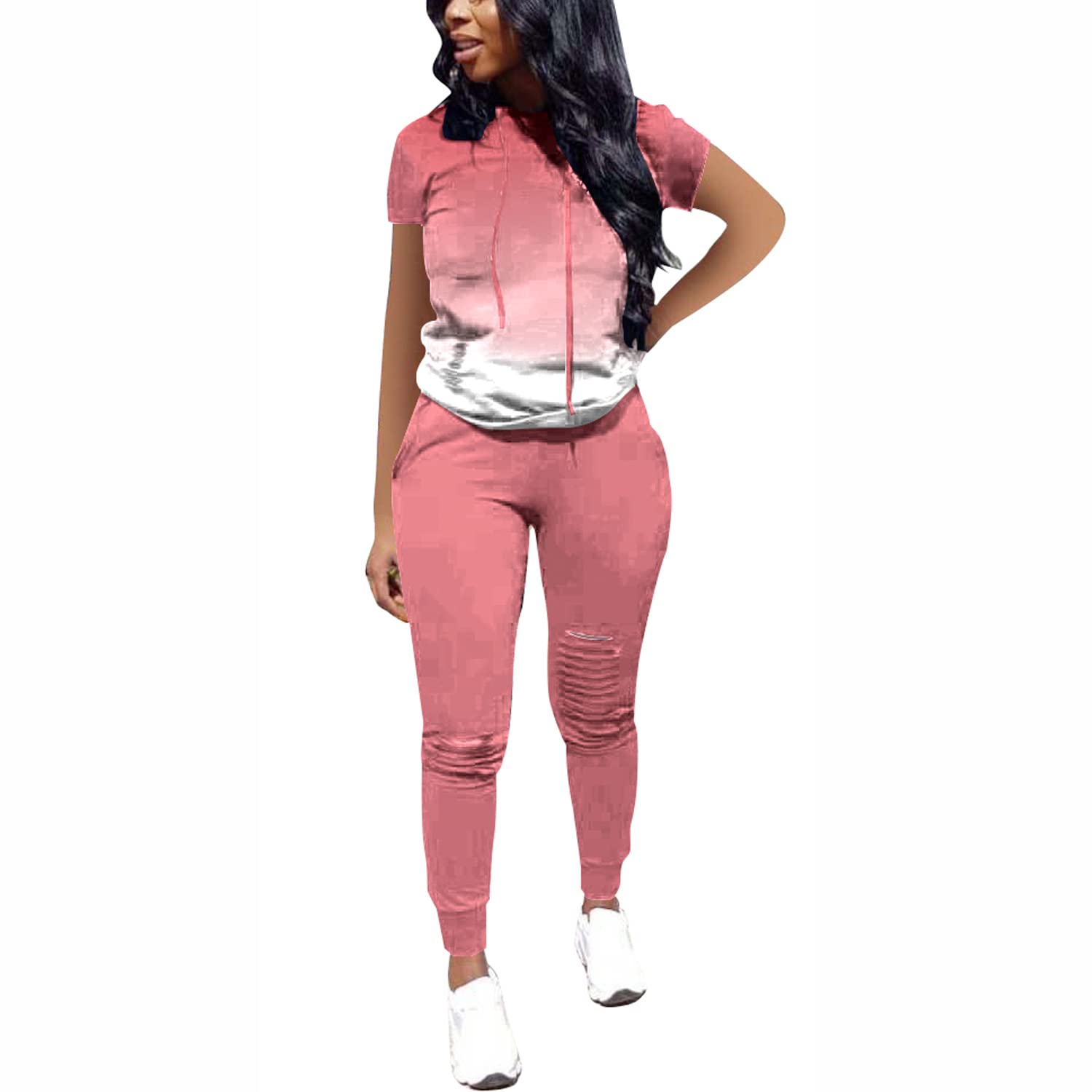 Nimsruc Two Piece Outfits for Women Short Sleeve Sweatsuit Casual Tracksuit
