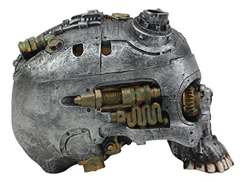 Atl Steampunk Demon Cyborg Gearwork Painted Skull Jewelry Box Ashtray Sculpture #TOP4