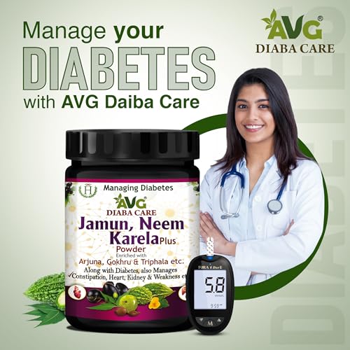 AVG Health Organics Diaba Care Karela Jamun Neem Powder 200gm each, Pack of 2 Diabetes Care Ayurvedic Supplement with Arjuna, Gokhru & Triphala, Helps in Relieving Constipation