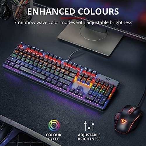Trust Gaming GXT 865 Asta RGB Mechanical Gaming Keyboard, Red Switches (Linear and Silent), Rainbow Backlit Keys, Metal Top Plate, UK Layout, Black