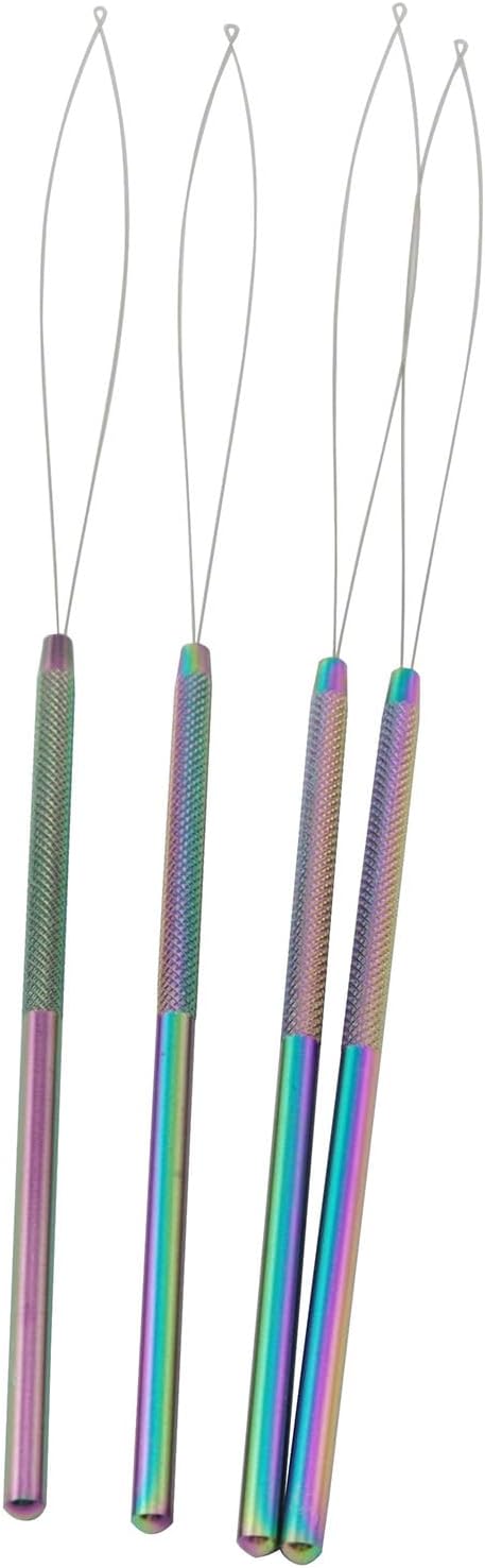 XGNG 4pcs Stainless Steel Colorful Needle Threader Beauty Crochet Hair Extension Wig Accessories
