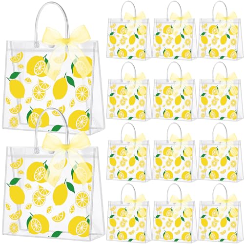 Wesnoy 24 Pcs Clear Lemon Gift Bags with Handles Bulk Summer Fruit Candy Treat Goodie Tote Bags Reusable PVC Lemon Pouches for Wedding Birthday Baby Shower Party Supplies
