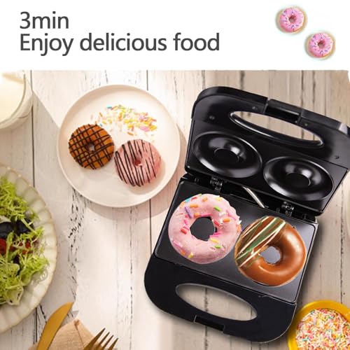 Mini Donut Maker, Mini Donuts Maker, Large Donut Maker, 2 Extra Large 4-inch Donuts, Non-stick, Anti-scalding, Double Sided Heating, Easy to Use and Clean, Perfect for Home Baking (Black 1)