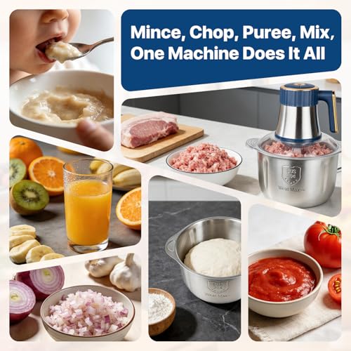20 Cups Large Capacity Food Processor,5 Speed Electric Meat Grinder Vegetable Chopper,500W Powerful Motor 6 Bi-Level Blade Meat mincer for Vegetable, Nuts, Onion, Garlic with 304 Stainless Steel Bowl by Calaytaly - Image 6