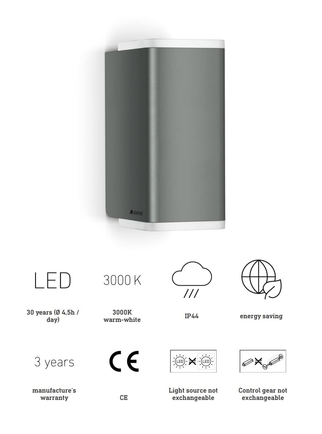 Steinel lampa ścienna L 930 antracyt, góra/dół bez czujnika, 9,3 W LED światło zewnętrzne, ciepły biały kinkiet, aluminium