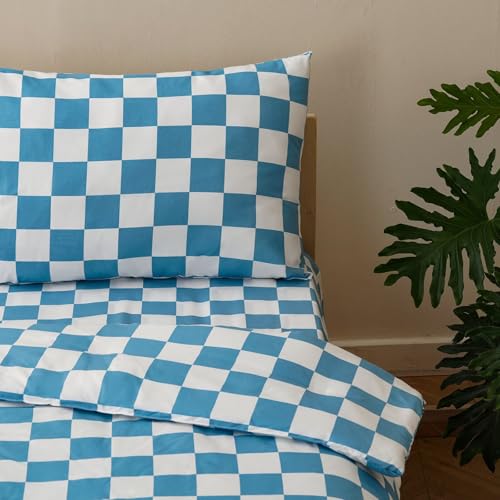 Image of CLOTHKNOW 4Pieces Blue White Plaid Toddler Bedding Sets for Boys Girls | Soft, All Seaon, Cozy, Breathable, Kids Grid Bedding Sets, Crib Bed Sets, Light Blue White Comforter