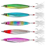 OROOTL Metal Jigs Saltwater Fishing Lures, 5pcs Jigging Spoon Lures Kit for Long Casting Surf Fishing Slow Vertical Casting Artificial Lead Jigs Assortment for Bass Sea Trout